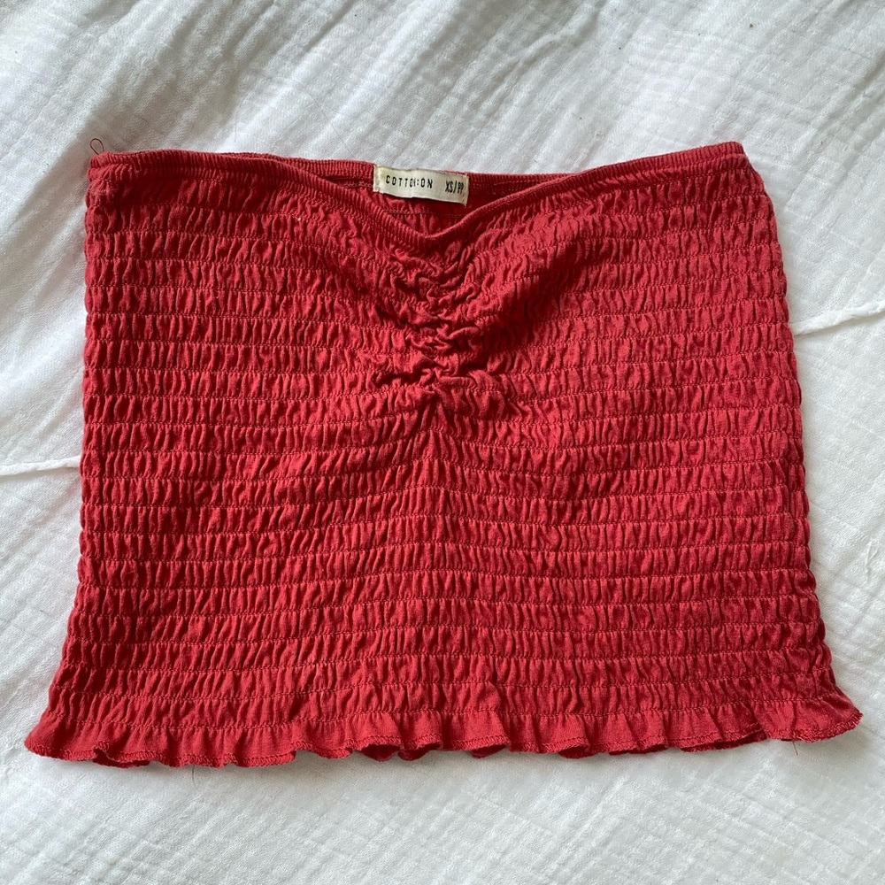 Red/Orange Cotton:On Ruffled Tube Top